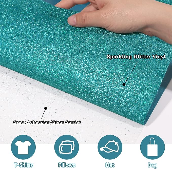WRAPXPERT Teal Glitter HTV, Holographic Glitter Heat Transfer Vinyl Roll