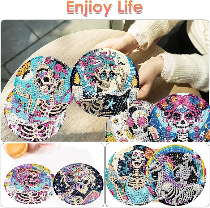 ijbnhd 8 PCS Skull Diamond Art Coasters Kit Diamond Painting Coasters | Skull