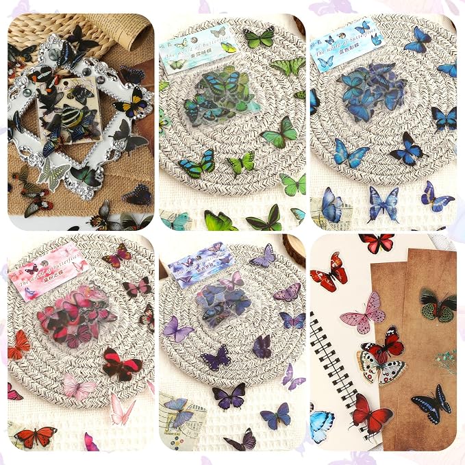 COMNICO Butterfly Stickers PET Waterproof Transparent Colorful Resin Decals