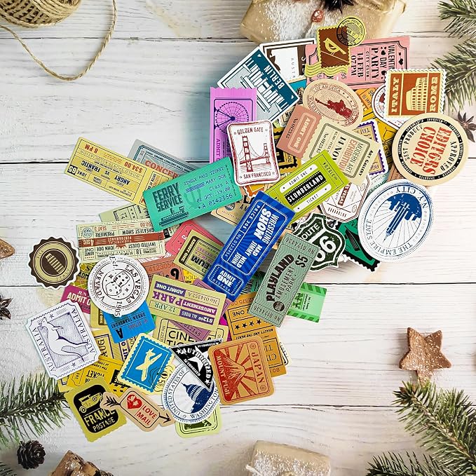Prstincol 300 Pcs Vintage Travel Stickers Ticket Stickers