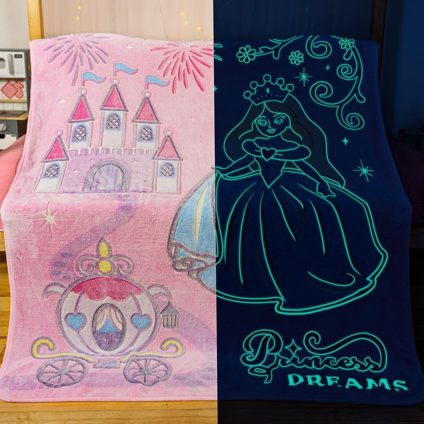 Snooze Bliss Glow in The Dark Princess Blanket– Fun Birthday Gift for Kids Who Love Toys & Dresses for Girls. Cute Toddler Blanket Throw for Princess Bedding and Room Decor