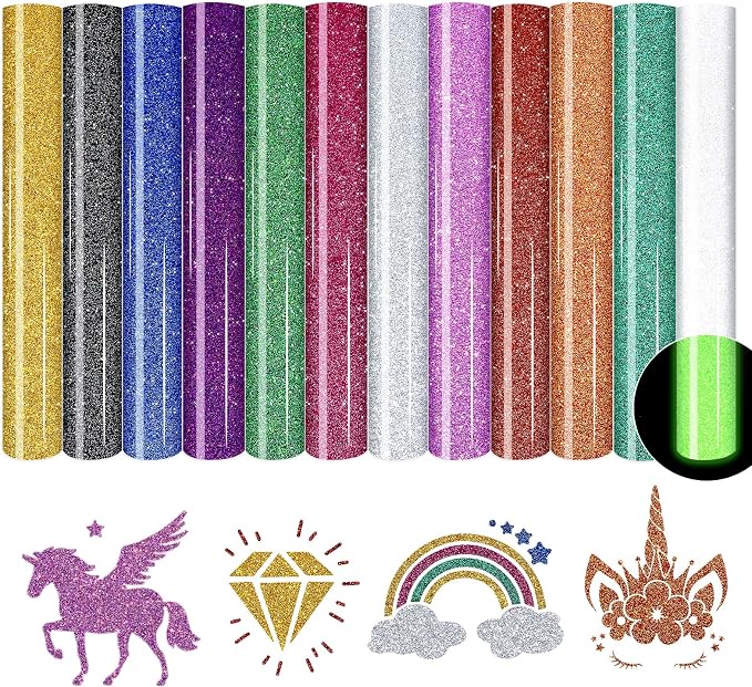 HTVSTD Glitter HTV Heat Transfer Vinyl 12 Sheets 12×10in Iron on Vinyl |