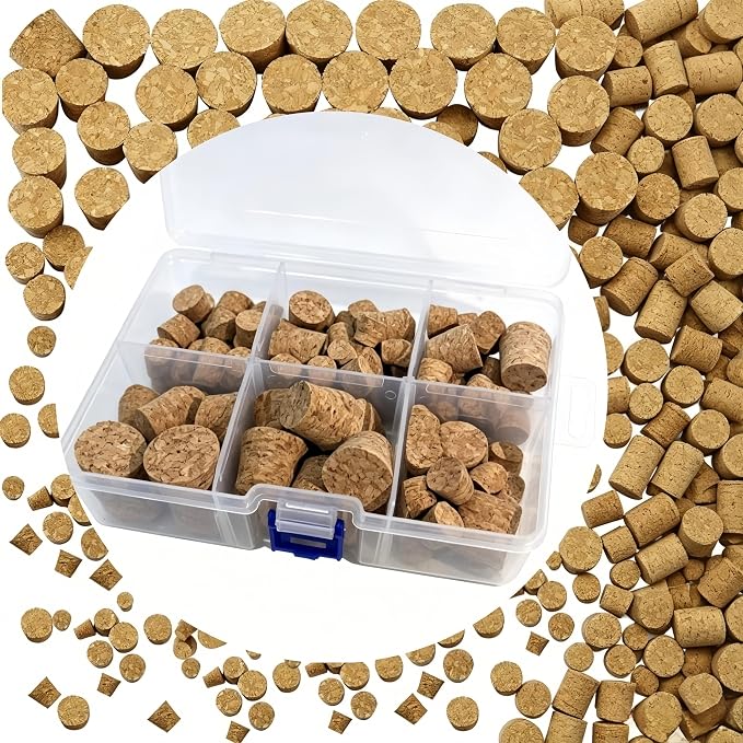 100 Pack Tapered Cork Stoppers, 10 Sizes Assorted Natural Wooden Wine Bottle