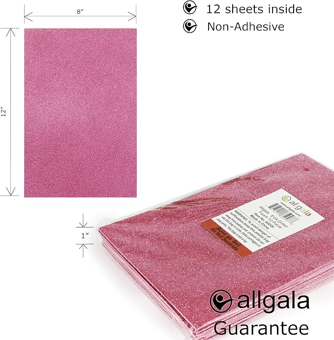 Allgala 12 Pack Glitter EVA Foam Paper 8 x 12inch Sheets-Pink-Perfect