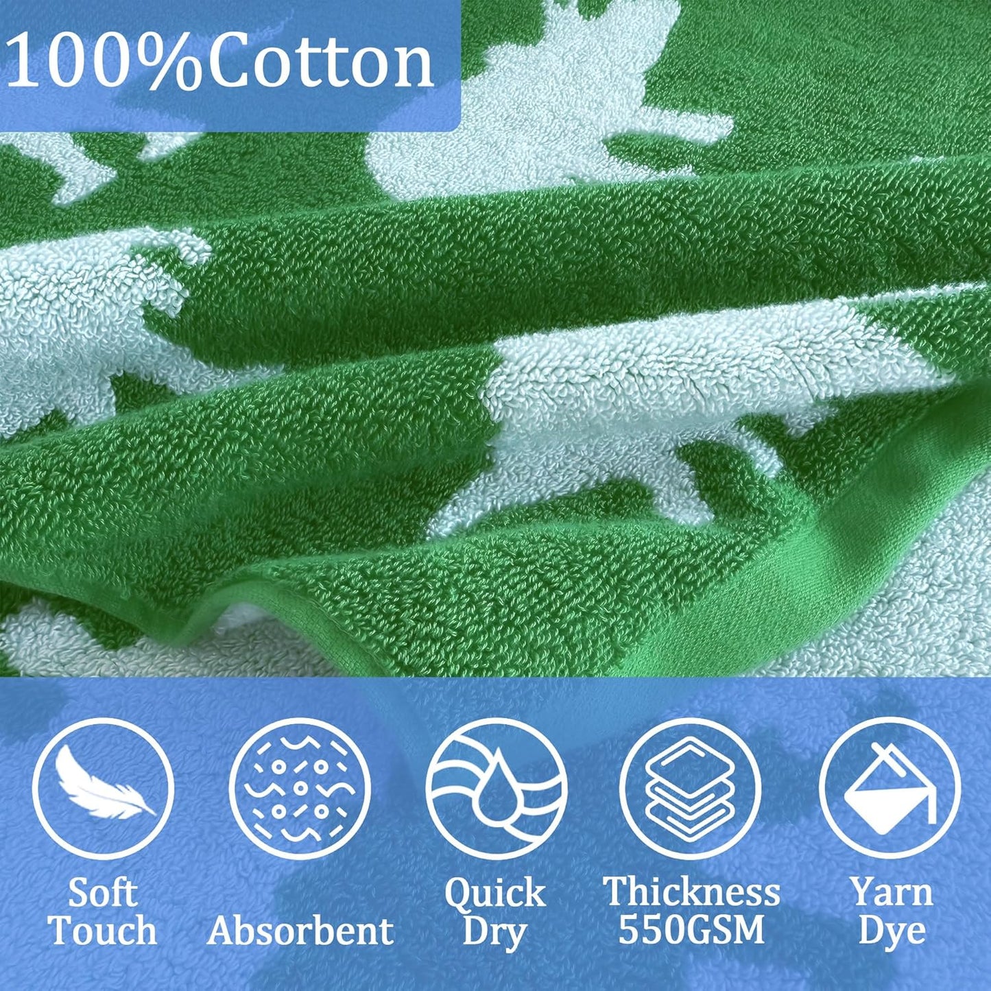 VOOVA & MOVAS Kids Hooded Bath Towels (3-10Years,30"x54"),100% Cotton Thick Absorbent Soft Towel Wrap for Toddler Boys,Perfect for Bathroom | Pool | Beach | Swimming, Jacquard Green Dinosaur