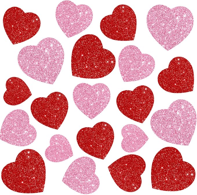 JarThenaAMCS 45Pcs Valentine' s Day Paper Cutouts Red Pink Glitter Heart Shape
