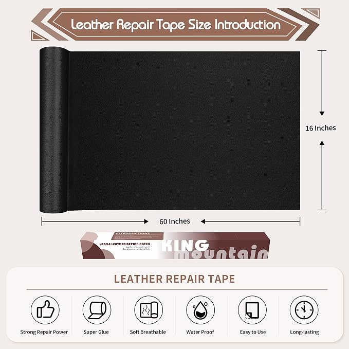 KING MOUNTAIN Leather Repair Patch, 16 x 60 Inches Self-Adhesive Repair Tape