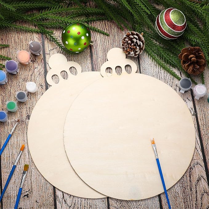 Anglechic 12 Pcs 12 Inch Christmas Ball Wood Cutouts DIY Wooden Christmas
