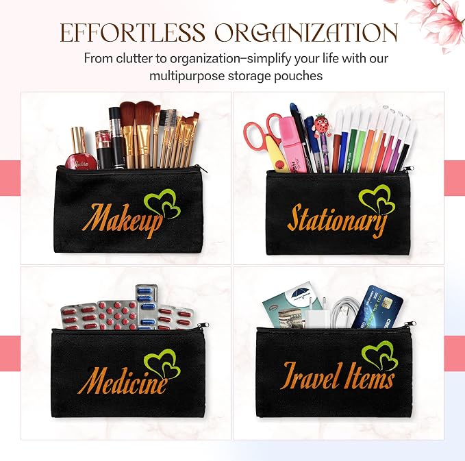 10 PCs 8.3x4.7 Black canvas Zipper Pouch, Makeup Bags Bulk Pencil Pouch