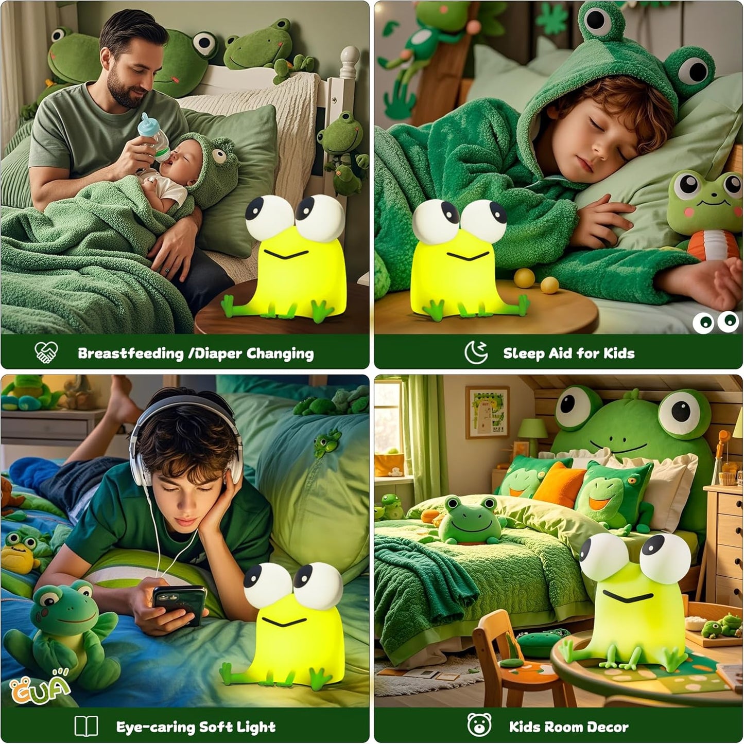 Cute Frog Night Light, LED Silicone Squishy Novelty Animal Lamp,3 Levels Dimmable/Timer Nursery Nightlight for Kids, Rechargeable Touch Bedside Lamp, Bedroom/Dorm Decor, Baby Boys Girls Gifts