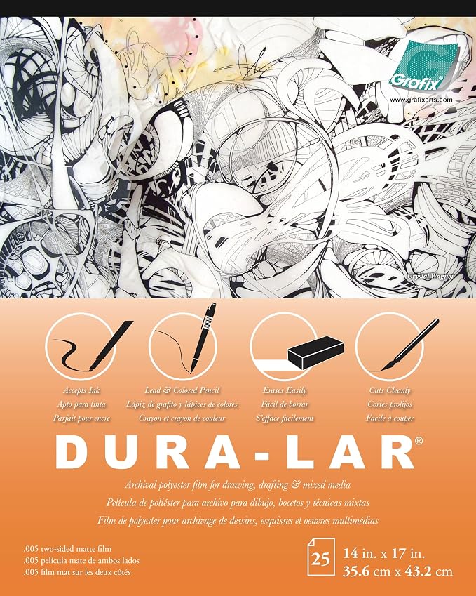 Grafix Dura-Lar 0.005" Film, Translucent 14"x17", Economical Alternative to