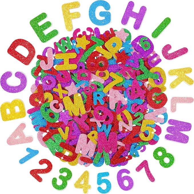 Foam Letter Stickers, 7 Sheets 3D Glitter Alphabet and Number Stickers