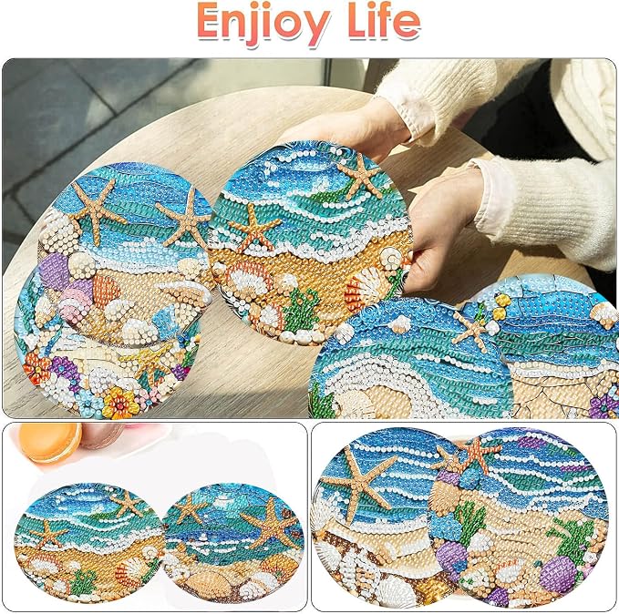 ijbnhd 8 Pack Diamond Art Coasters Kits Ocean | Diamond Painting Coasters Kit