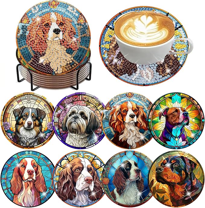 ijbnhd 8 PCS Dog Diamond Art Coasters Kit Diamond Painting Coasters | Dog