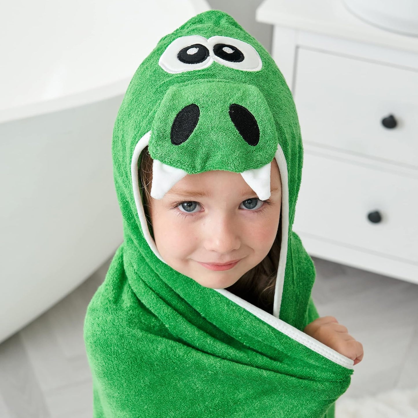 HIPHOP PANDA Hooded Towel - Rayon Made from Bamboo, Bath Towel with Bear Ears for Newborn, Babie, Toddler, Infant - Absorbent Large Baby Towel - Dinosaur, 30 x 30 Inch