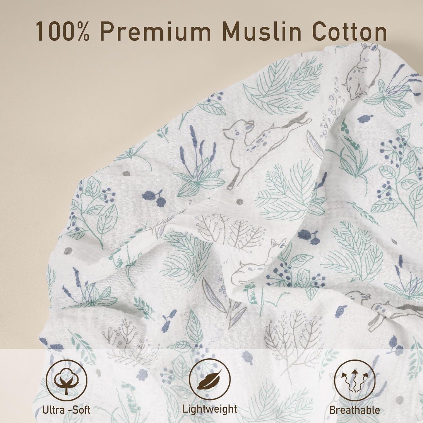 Muslin Mini Crib Sheets, 2 Pack for Baby Boy and Girl, Soft Breathable Stretchy Baby Pack N Play Mattress and Mini Cribs Sheet, Universal Fitted Portable/Mini Crib Mattresses (Blue Deer)