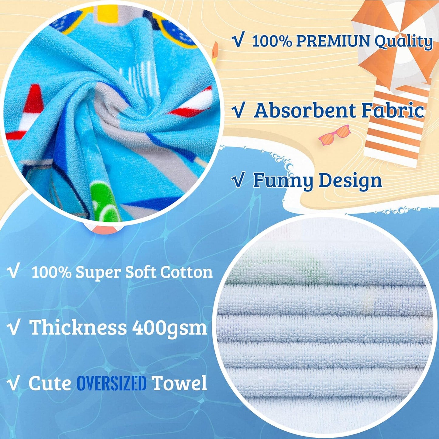 VOOVA & MOVAS Kids Towels Age 3-10, 30''X50, Soft | Thick | 100% Cotton, Large Absorbent Beach, Bath, Pool, Swim Towels | Cover up for Boys | Excavator Vehicle