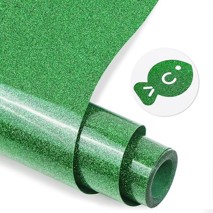 Green Glitter HTV Heat Transfer Vinyl, Glitter Iron on Vinyl Roll 10" x8ft |