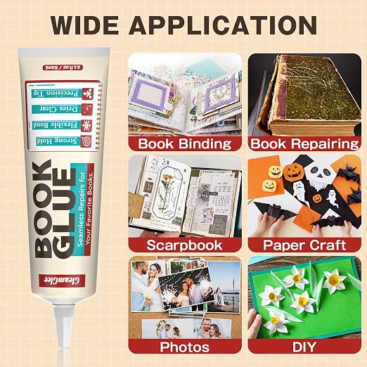 Book Glue, Dries Clear & Flexible Book Binding Glue Adhesive, Used