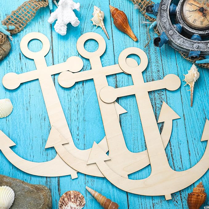 Anglechic 12 Pack 12 Inch Blank Anchor Cutout Unfinished Wood Anchor Slices