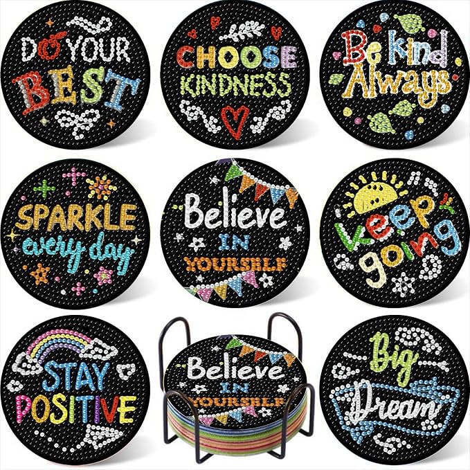 Gemozaic 8PCS Inspirational Diamond Art Coasters Kit