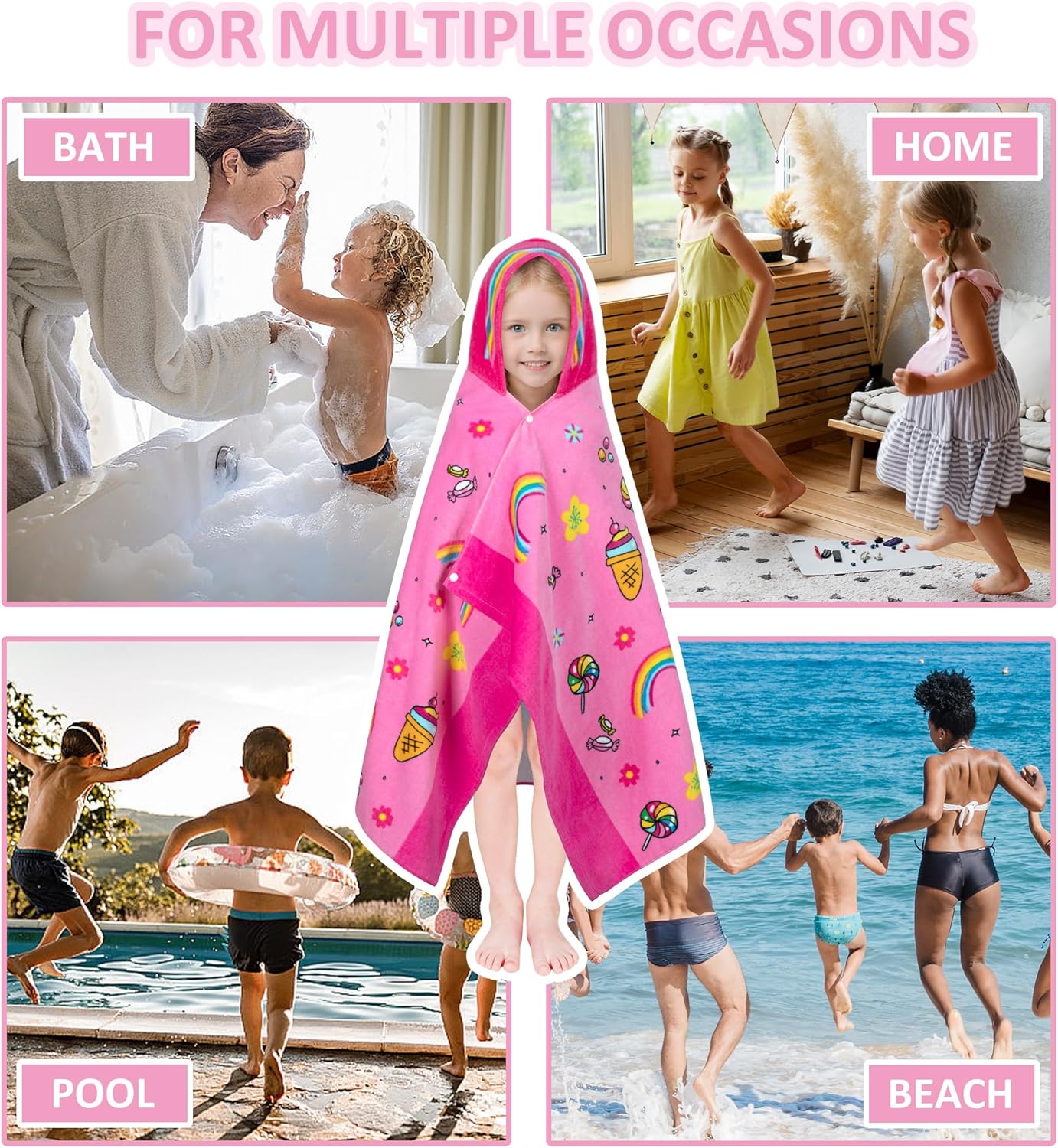 Kids Hooded Bath Towels-Soft Thick 100% Cotton Hooded Beach Towel for Kids 3-10 Years,Absorbent Fast-Drying Cute Toddler Bath & Swim Towels,for Boys & Girls 30"x 51"(Sweet Unicorn)