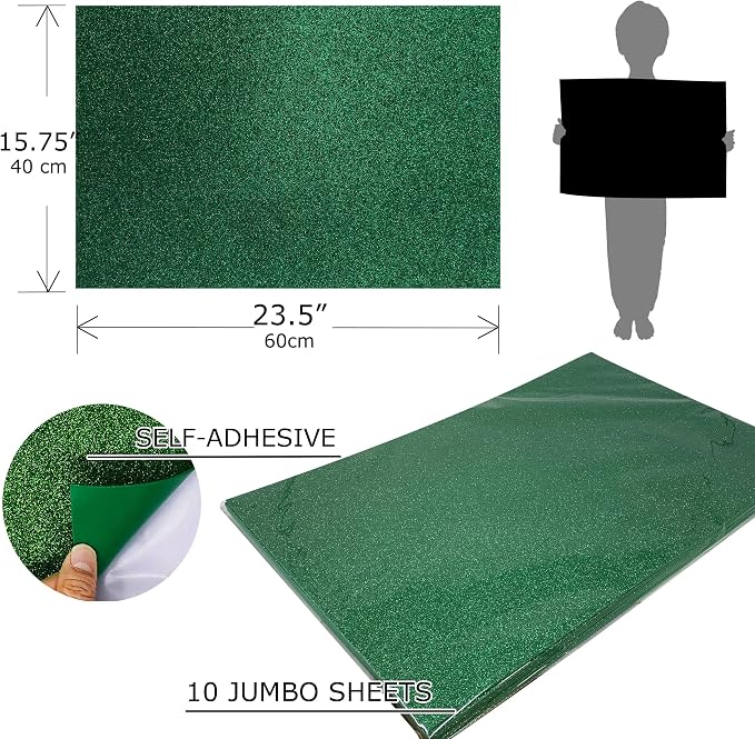 Allgala Jumbo Self-Adhesive Glitter EVA Foam Sheets 10 Pack 16x24 inch Paper