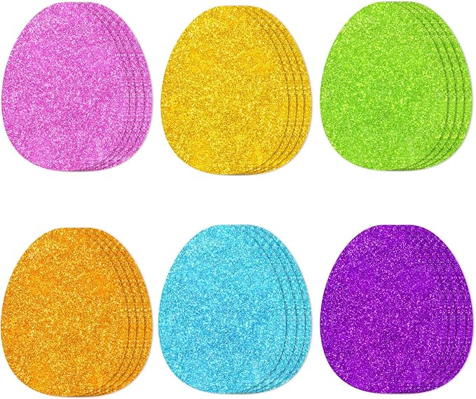 Whaline 54 Pcs Glitter Easter Egg Cutouts Colorful Egg Bulletin Board