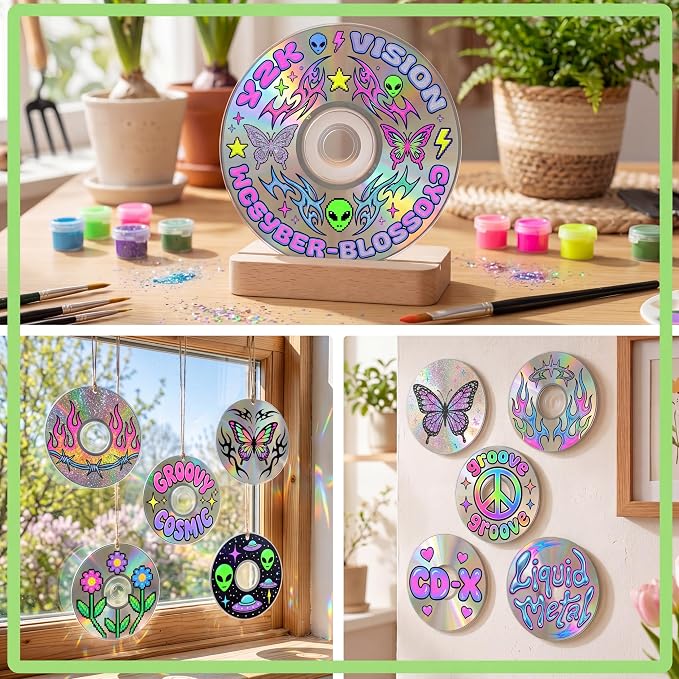 Sabary 29 Pcs DIY CD Painting Kit Painting Gift Includ 24 Pcs 4.72'' Blank Cds