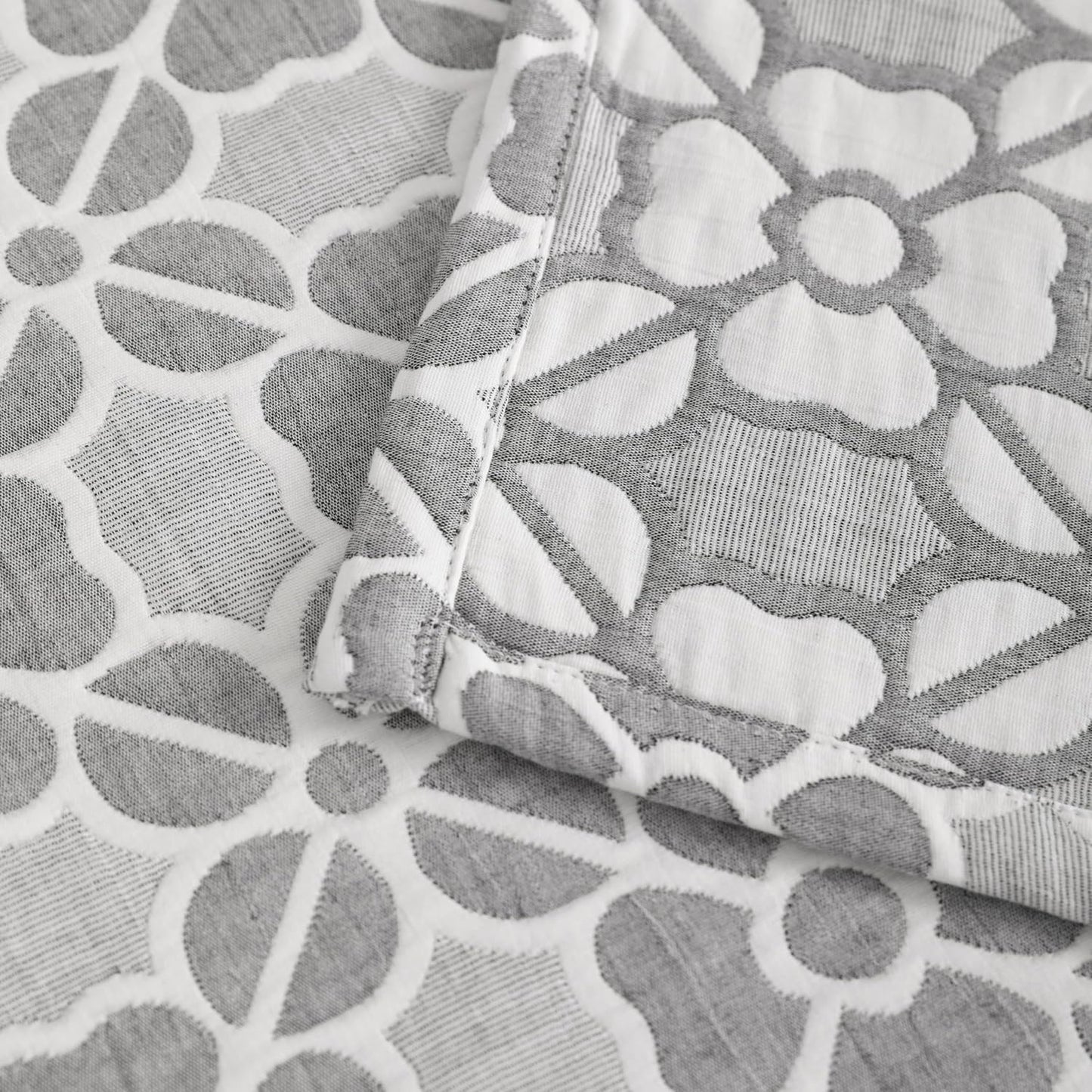 NTBAY 3 Layer Oversized Muslin Cotton Toddler Blanket, 45x60 Inches Jacquard Reversible Nursery Bed Blanket, Super Soft and Thermal Crib Blanket for All Seasons, Baby Gift, 45"x60", Grey Clover