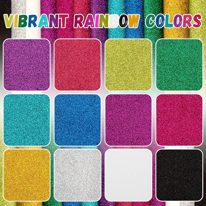 12 Pack Glitter Foam Sheets Craft 8 x 12 inch, 12 Colors | Sparkles Foam Paper
