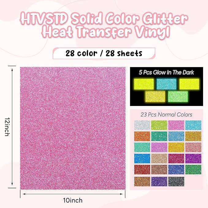HTVSTD Glitter HTV Heat Transfer Vinyl 28 Sheets 12×10in Iron on Vinyl |