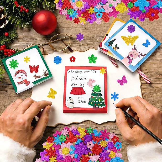 Foam Stickers, 7 Sheets 3D Glitter Foam Flower and Butterfly Shapes Stickers