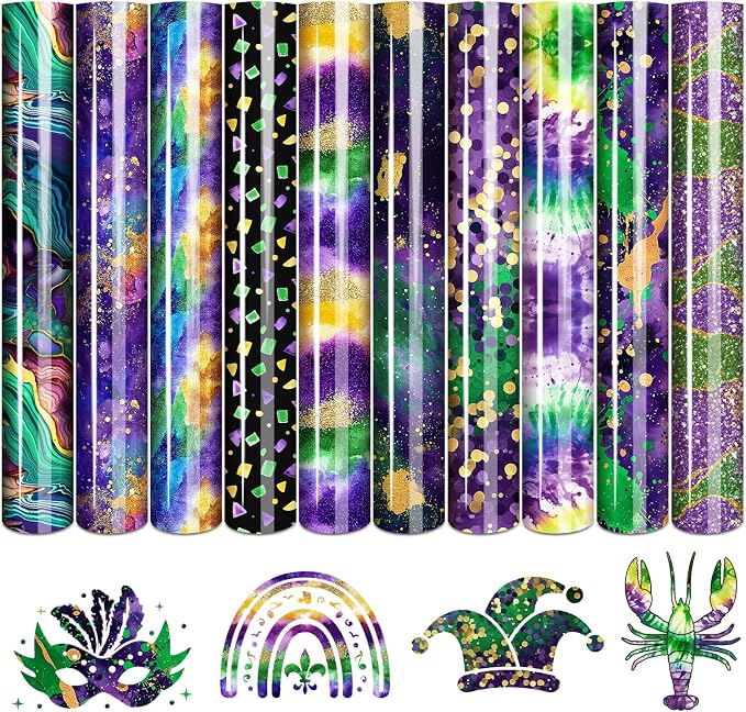 Tintnut Mardi Gras Sparkle HTV Vinyl, easy cut & weed, stretch washable