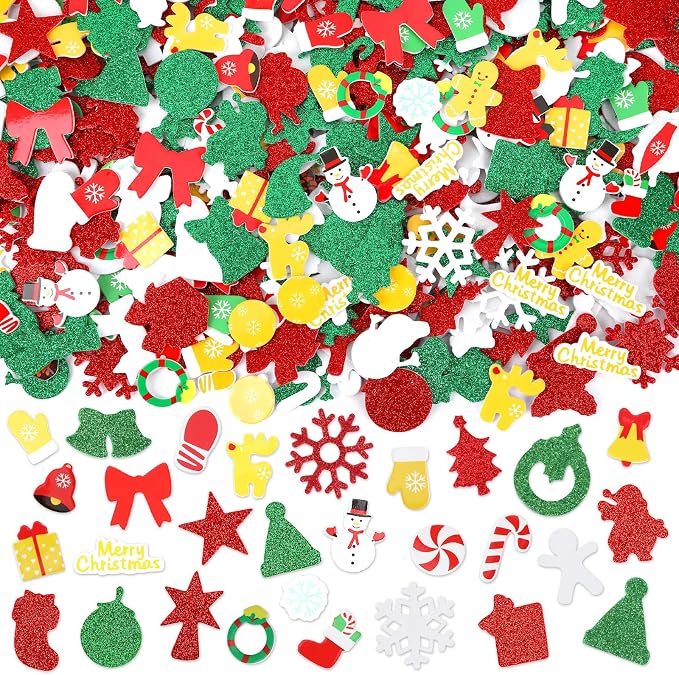 SEPGLITTER 600Pcs Christmas Foam Sticker Xmas Glitter Self Adhesive Sticker |