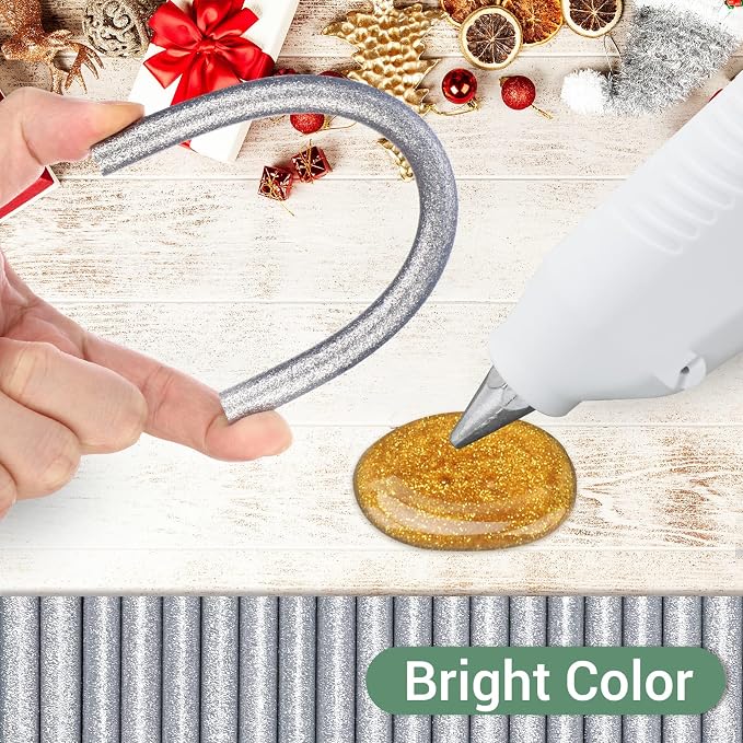 Glitter Silver Hot Melt Glue Stick, Manarty 24 PCS 0.43 Dia x 8" Long Fbric
