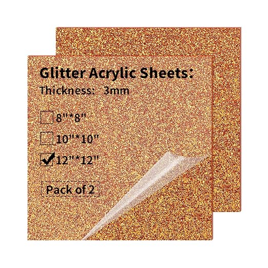 Glitter Acrylic Sheets 12 x 12 inch 1/8" Thick