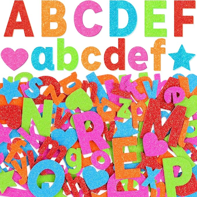 Glitter Foam Letter Stickers 335 Pcs Self-Adhesive Uppercase & Lowercase ABC