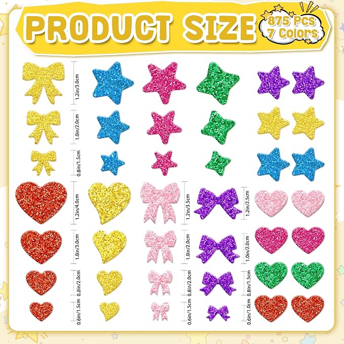 Foam Stickers, 7 Sheets 3D Glitter Foam Heart Stickers, Self-Adhesive EVA Foam