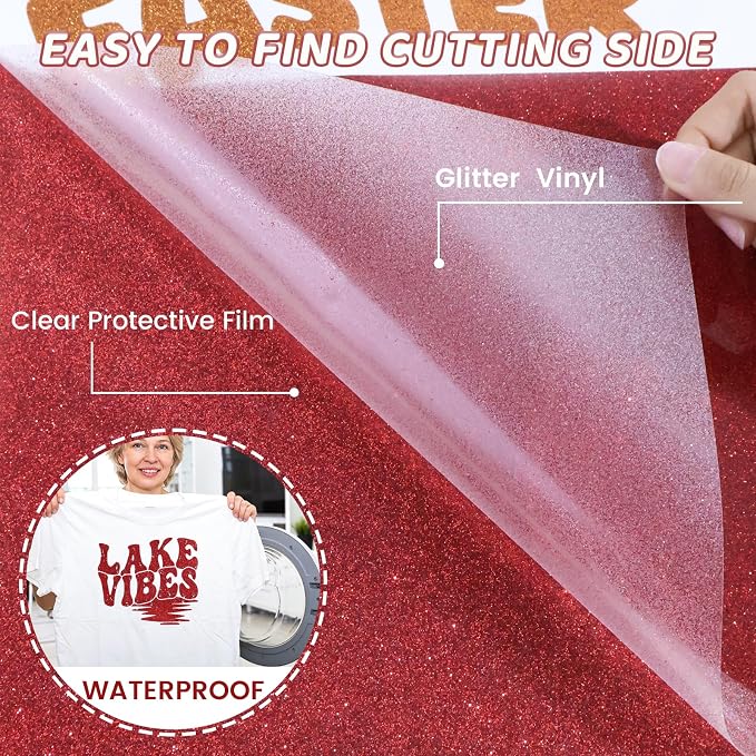 DUEUIOE Glitter Heat Transfer Vinyl 12 Pack 12x10 Inch Easy Cut Glitter HTV