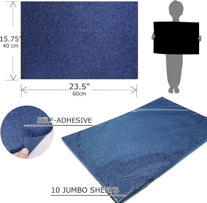 Allgala Jumbo Self-Adhesive Glitter EVA Foam Sheets 10 Pack 16x24 inch Paper