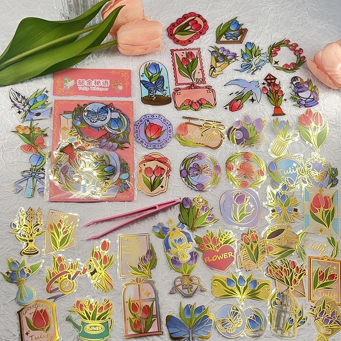 50Pcs Flower Stickers for Scrapbooking Journaling Junk Journal Scrapbook