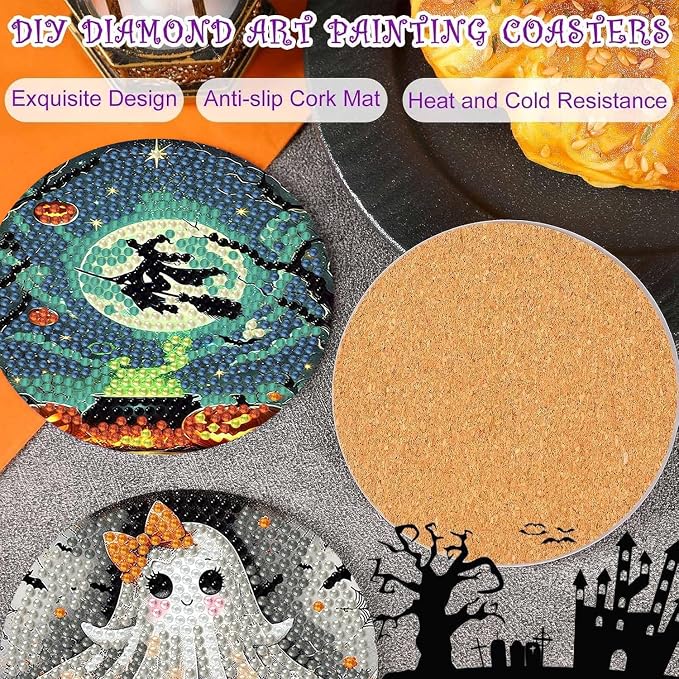 Axquilon 8 Pcs Halloween Diamond Art Coasters Kit