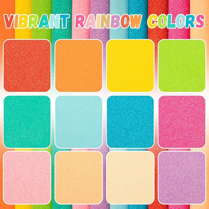 12 Pack Glitter Foam Sheets Craft 8 x 12 inch, 12 Colors | Sparkles Foam Paper