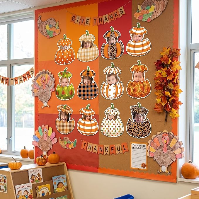 Gersoniel 72 Pcs Kid Fall Pumpkin Decor Autumn Bulletin Board Cutout | Autumn