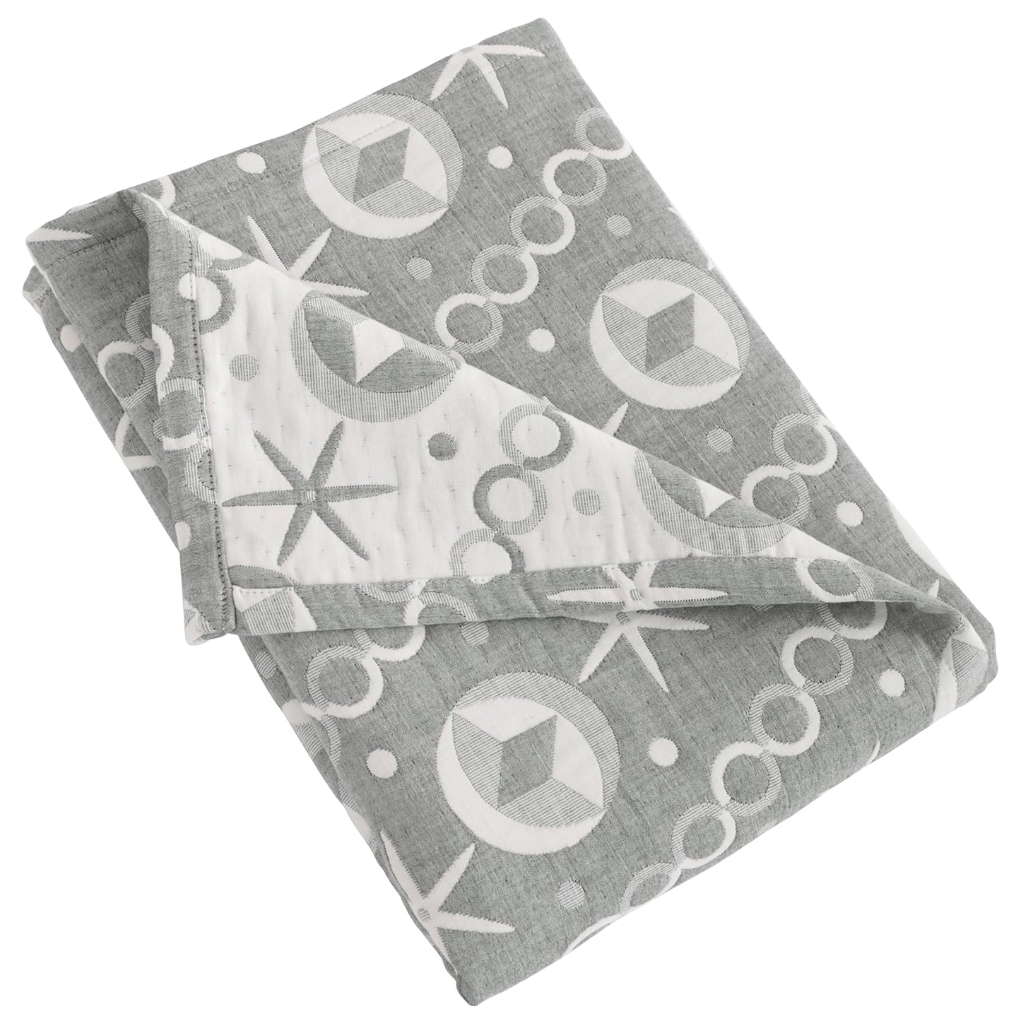 NTBAY 3 Layer Oversized Muslin Cotton Toddler Blanket, 45x60 Inches Jacquard Reversible Nursery Bed Blanket, Super Soft and Thermal Crib Blanket for All Seasons, Baby Gift, 45"x60", Grey Starfish