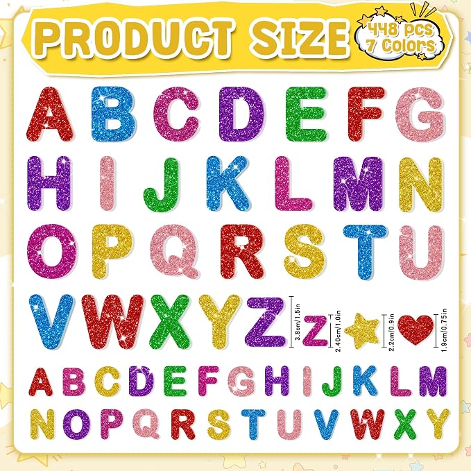 Foam Letter Stickers, 7 Sheets 3D Glitter Alphabet Stickers