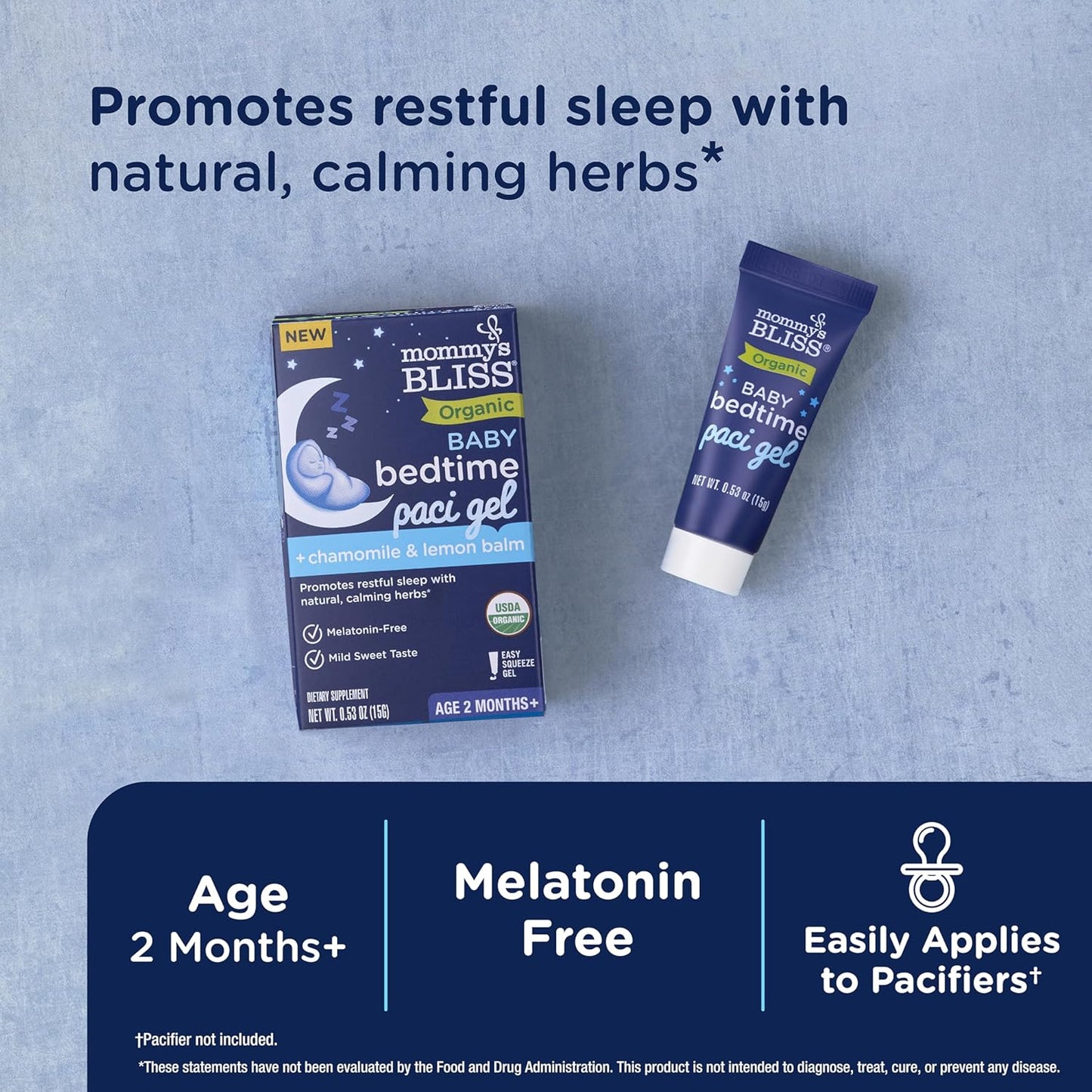 Mommy's Bliss Organic Baby Bedtime Paci Gel, Promotes Restful Sleep*, Melatonin Free, Age 2 Months+, 0.53 Fl Oz