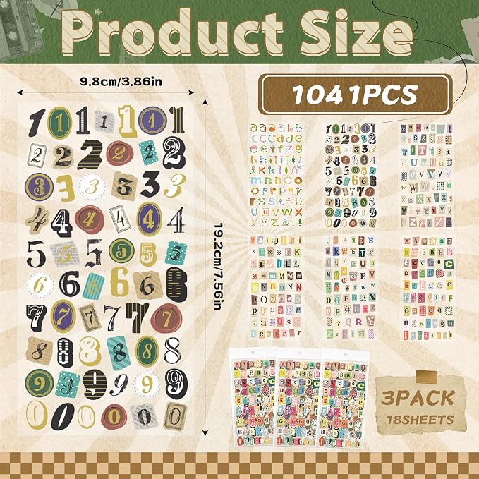 18 Sheets Vintage Letter Stickers