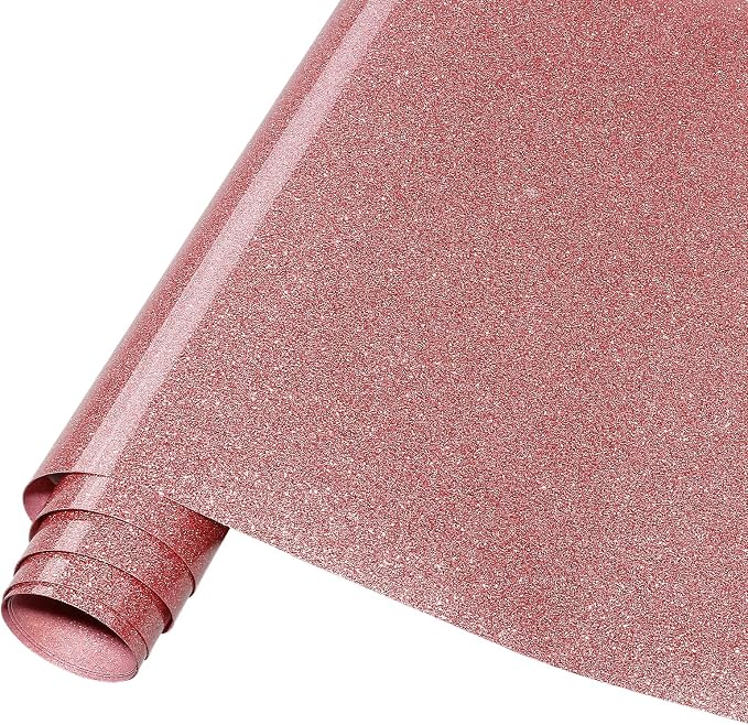 Tintnut Rose Gold Glitter Heat Transfer Vinyl Roll, easy cut & weed, stretch